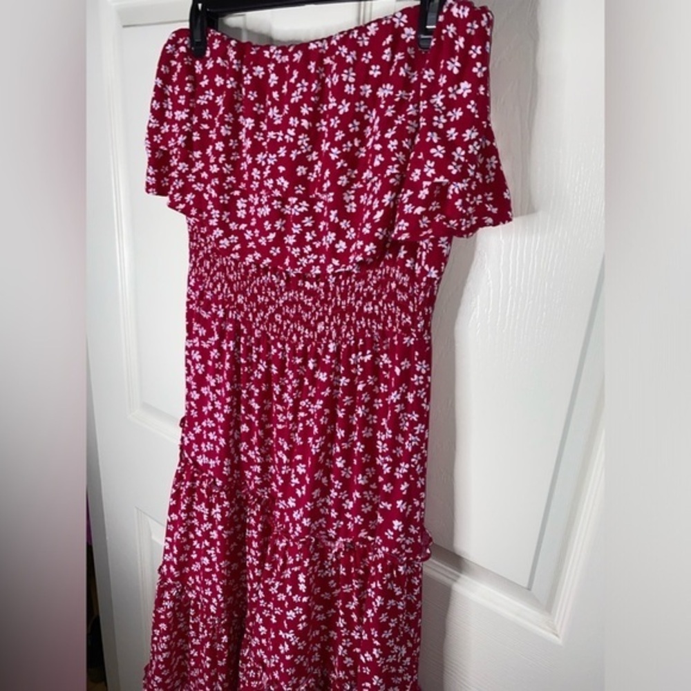 Red, White and Blue Ruffled Tiered Strapless Dress, Romantic Ruffle Sundress L - Picture 2 of 7